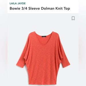 Laila Jayde coral Bowie 3/4 sleeve Dolman knit top